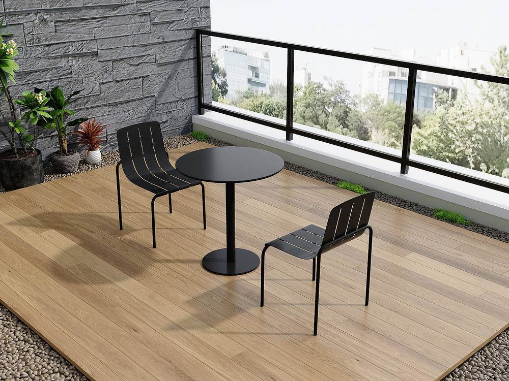 Vente-unique Metal Garden Dining Set: A D.60 Cm Table & 2 Stackable Chairs in Black