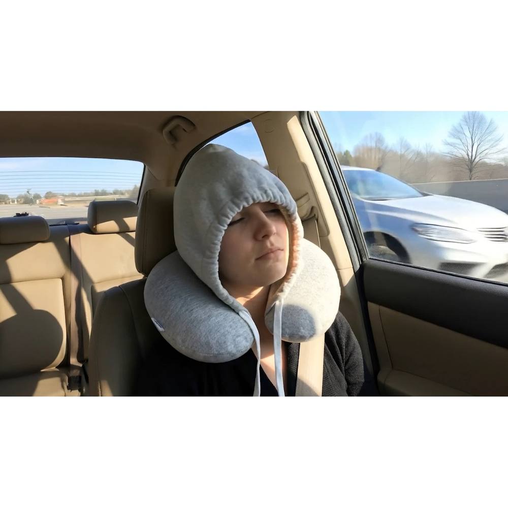 EONLION Travel Pillow With Hoodie Neck Cushion in Grey