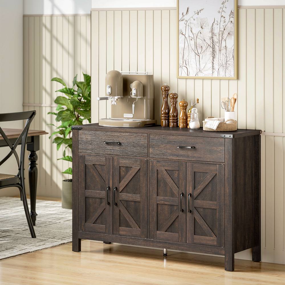 HOMCOM Kitchen Cupboard with 4 Doors, 2 Drawers & 2 Shelves, Dark Brown