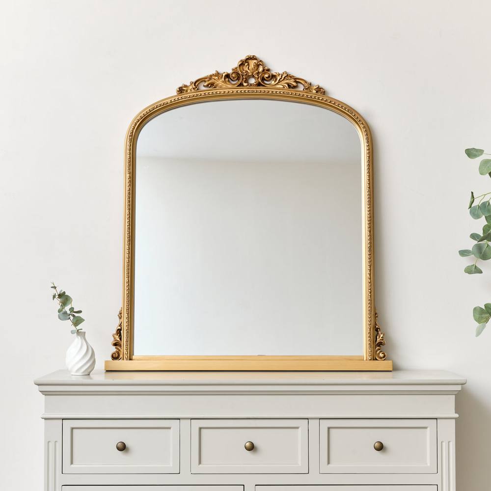 Melody Maison Antique Gold Ornate Arch Overmantle Mirror 88cm X 100cm in Metallic Gold