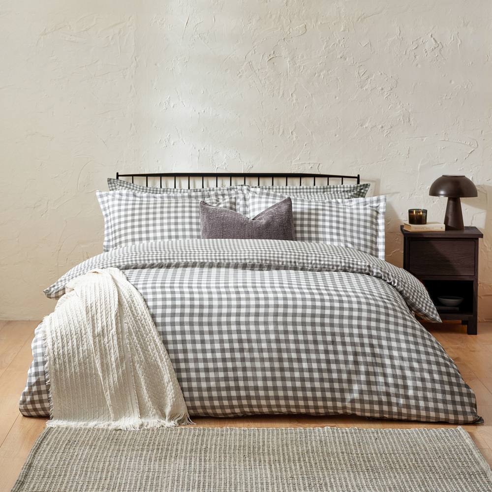 Yard Barton Gingham Check Reversible Duvet Cover Set in Grey