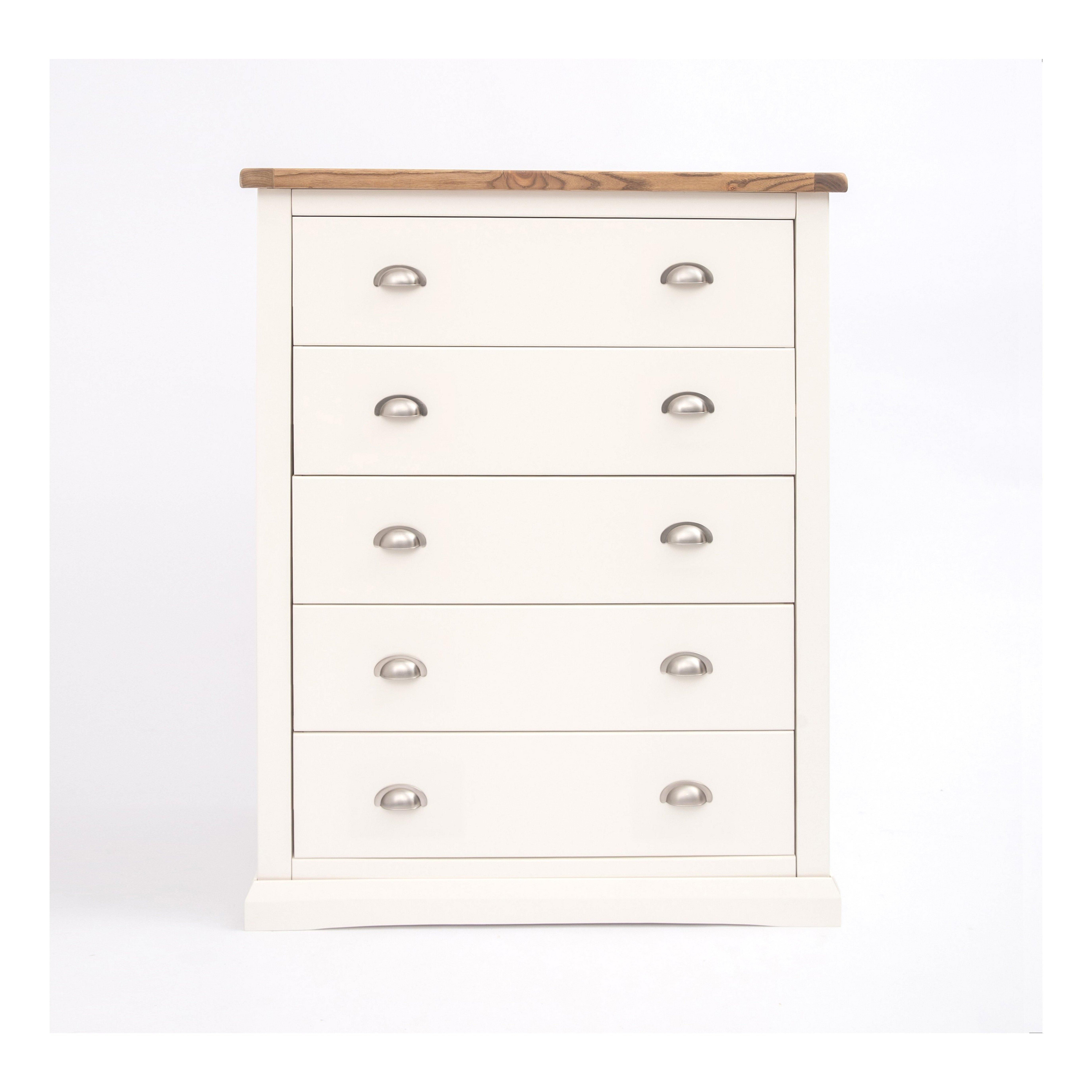 Cabinet Bits Cosenza 5 Drawer Chest of Drawers Chrome Cup Handle in Off-White