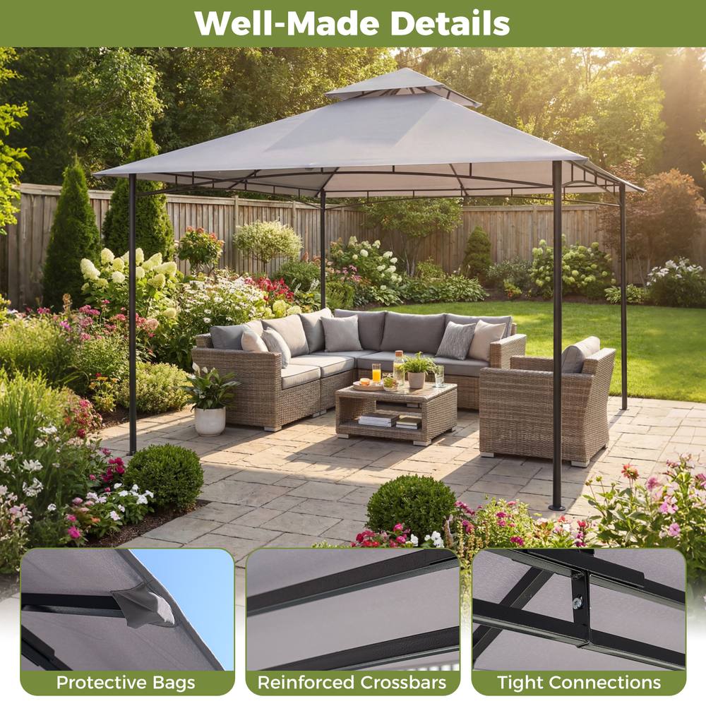 Costway 3.3 x 3.3 M Patio Gazebo w/ Metal Frame Outdoor Canopy Tent in Grey 3