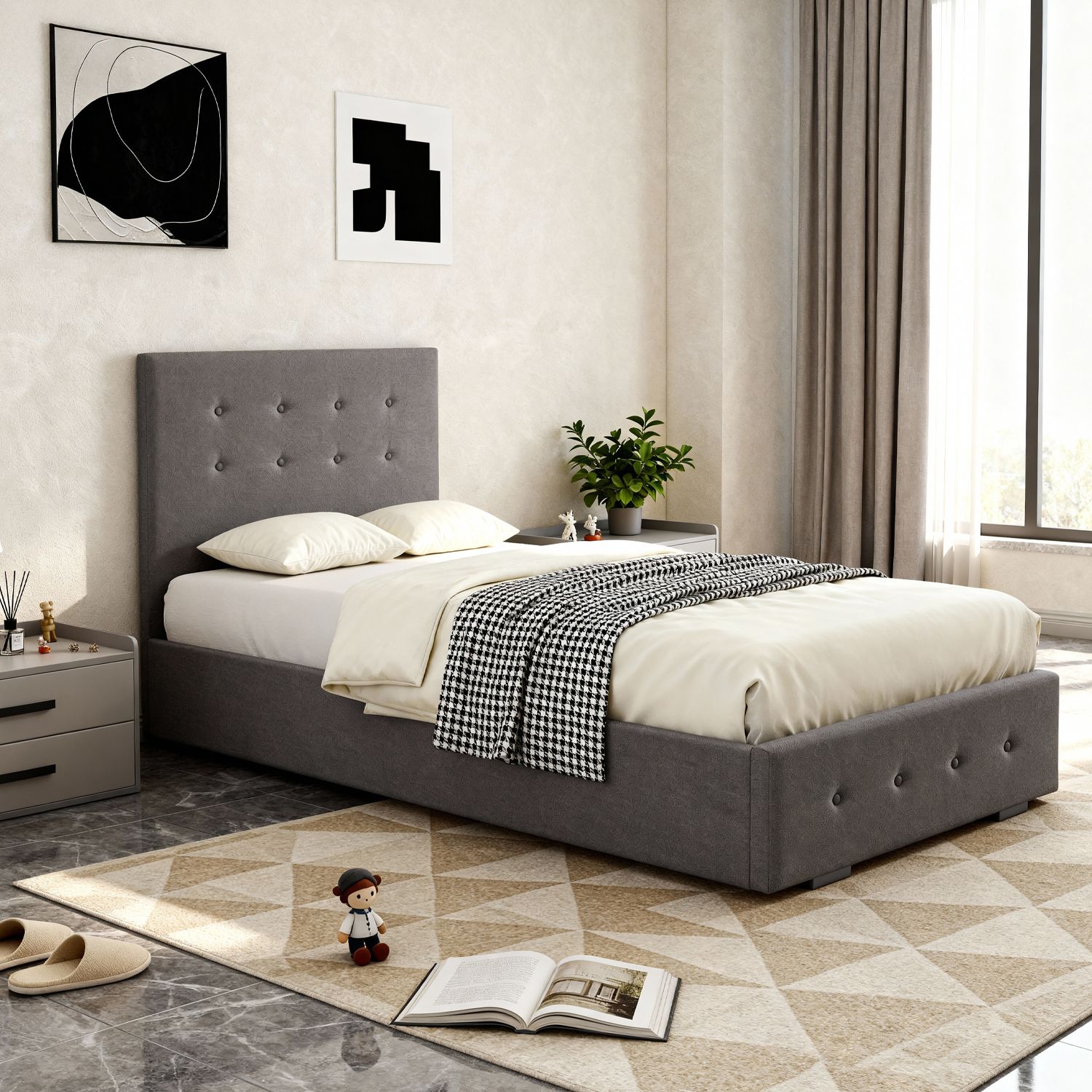 Comfy Living Ltd Fabric Ottoman Storage Gaslift Bedframe in Grey