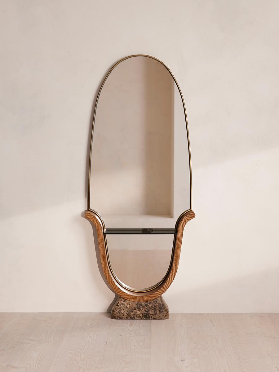 Brodie Floor Mirror, Oak & Marble