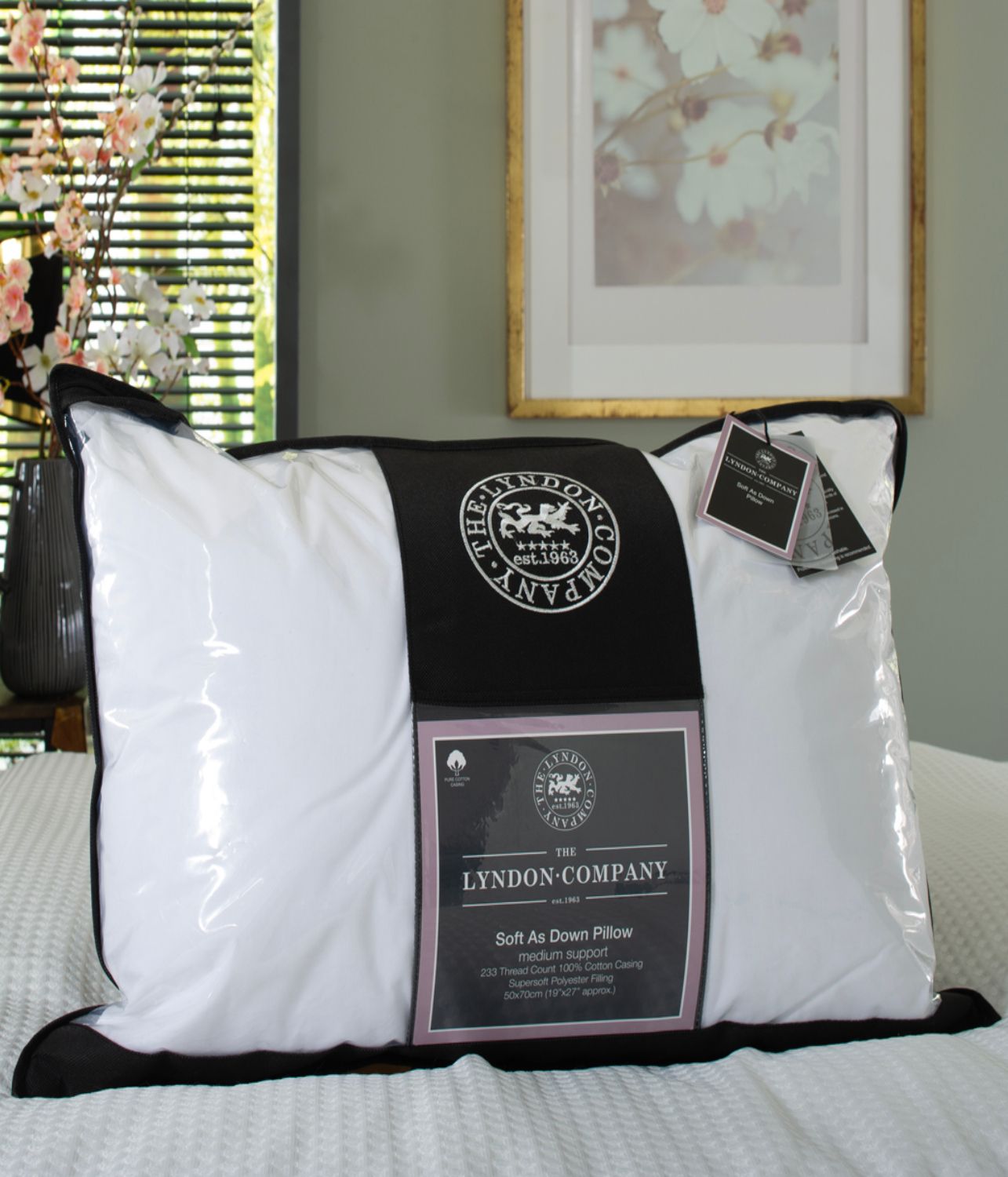 The Lyndon Company Soft as Down 233 Thread Count 100% Cotton Casing Soft to Medium Support Pillow in White