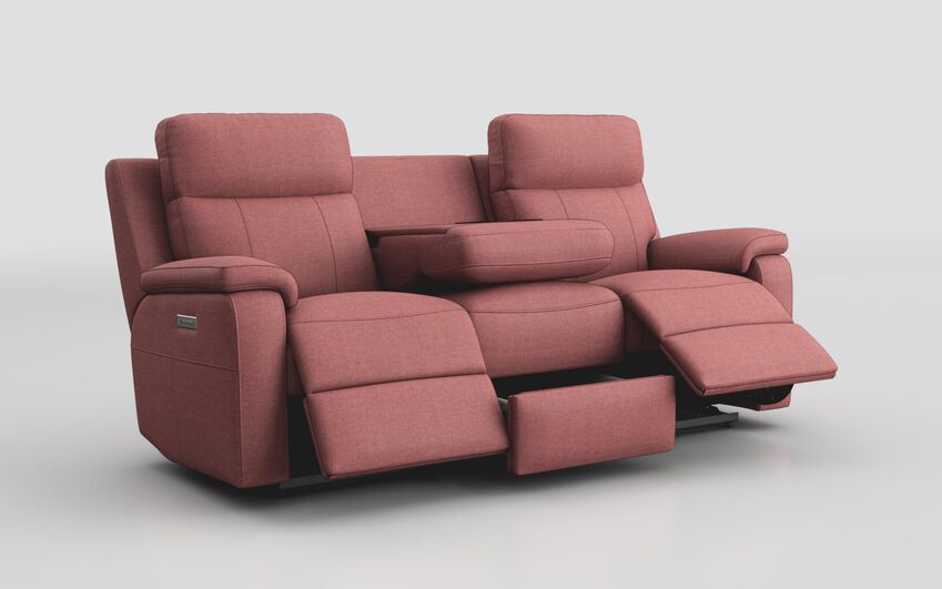 Pink Fabric Calboli 3 Seater Power Recliner Sofa with Power Head Tilt & Table