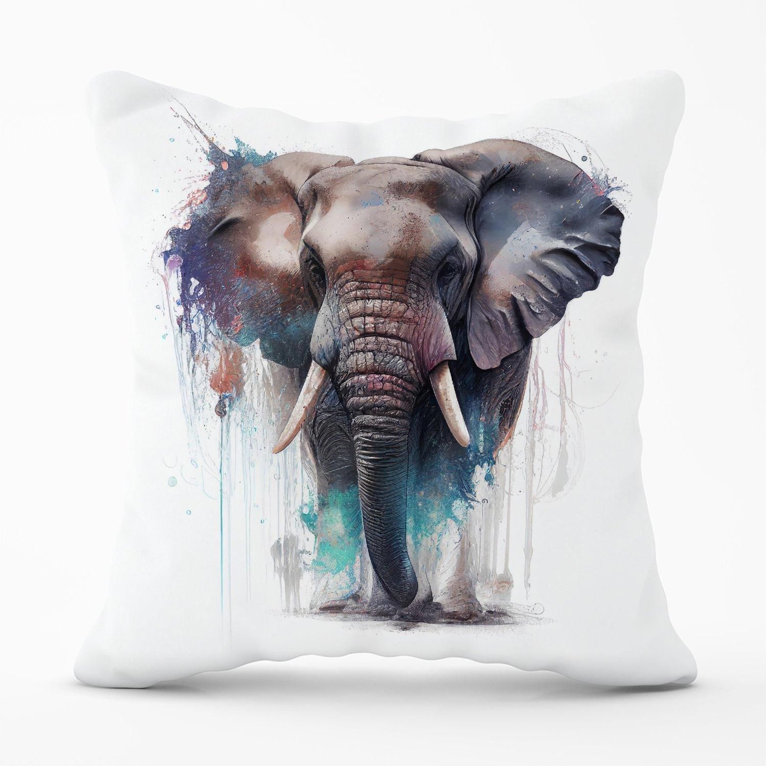 Warren Reed - Designer Elephant Splashart Outdoor Cushion in Yellow