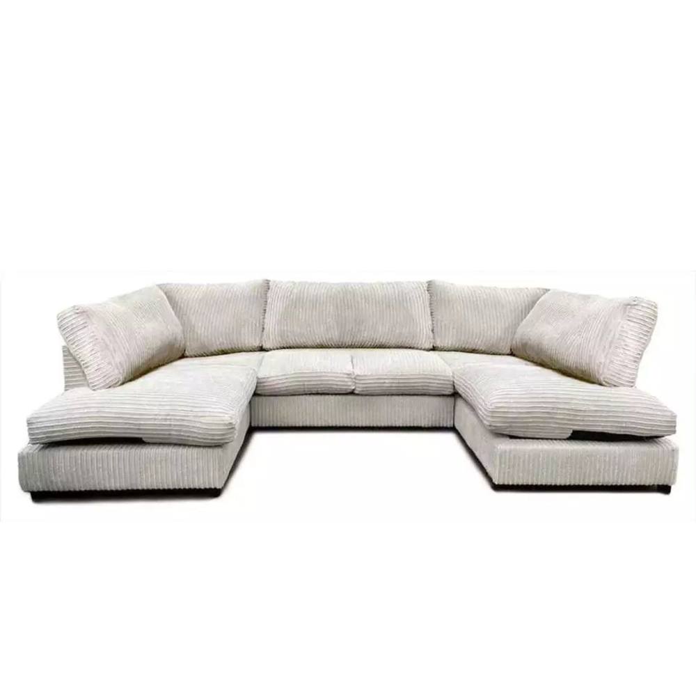 Bliss Furniture Jumbo Cord U Shaped Full Back Sofa Cream Modern Design, Super Comfy