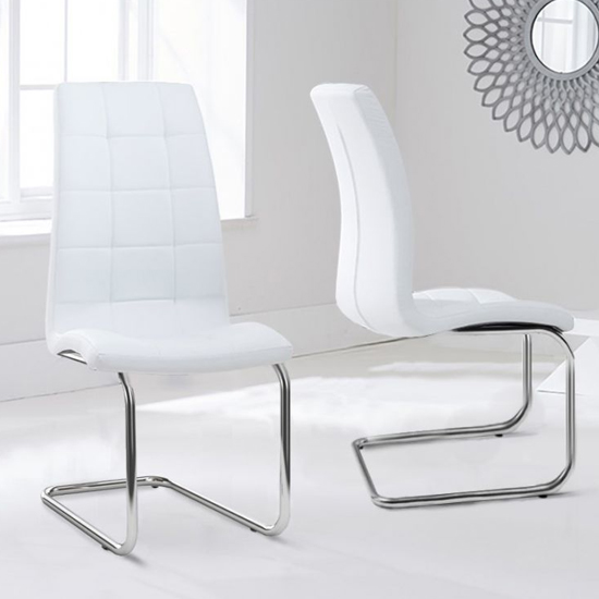 Liesma PU White Dining Chairs With Hoop Leg In Pair