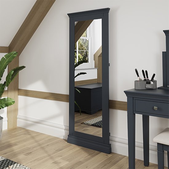 Skokie Wooden Cheval Bedroom Mirror In Midnight Grey