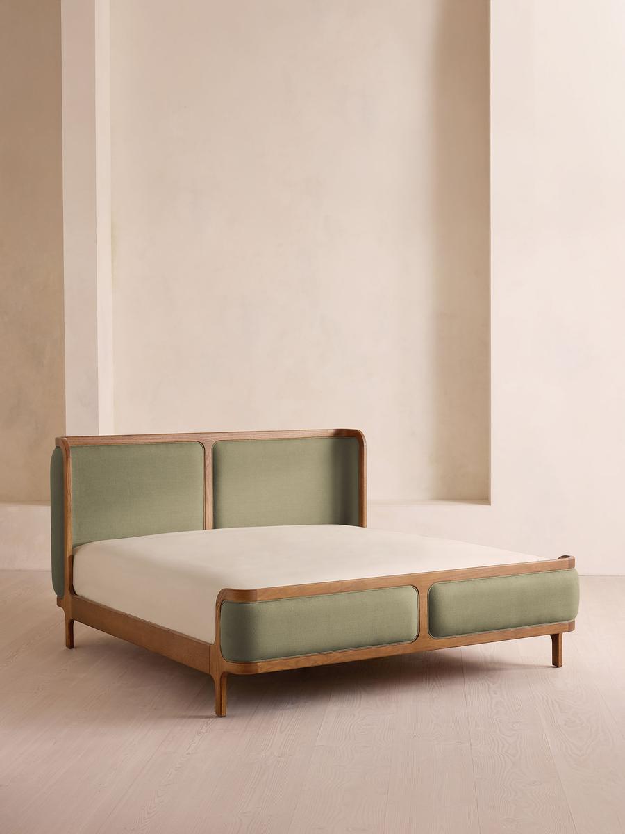 Belsa Bed, Light Oak, King, Linen, Sage