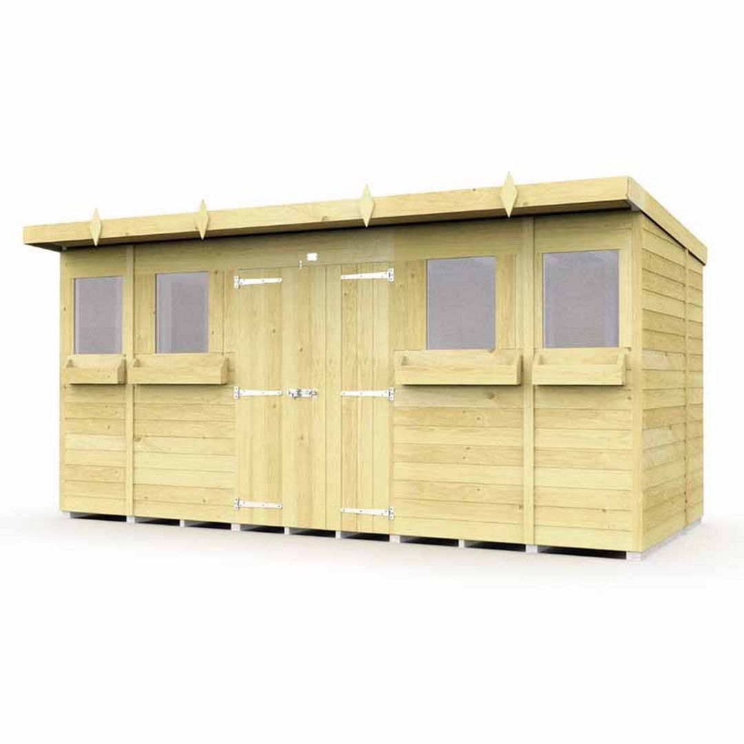 Buttercup Farm 14 x 8 Feet Pent Summer Shed - Wood - L231 x W417 x H201 cm in Brown