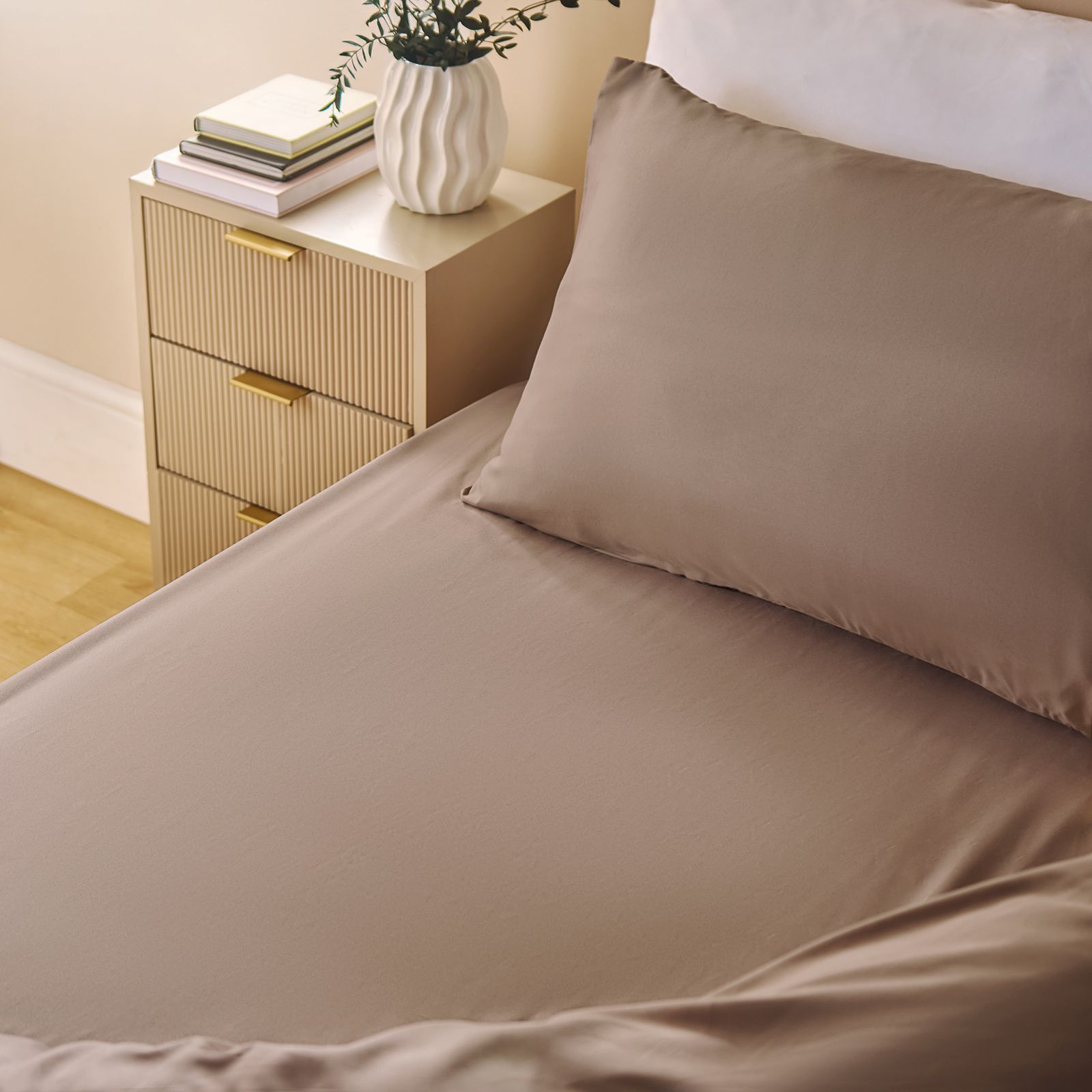 OHS Ultra Soft Microfibre Plain Fitted Bed Sheet in Light Brown | Size: Double