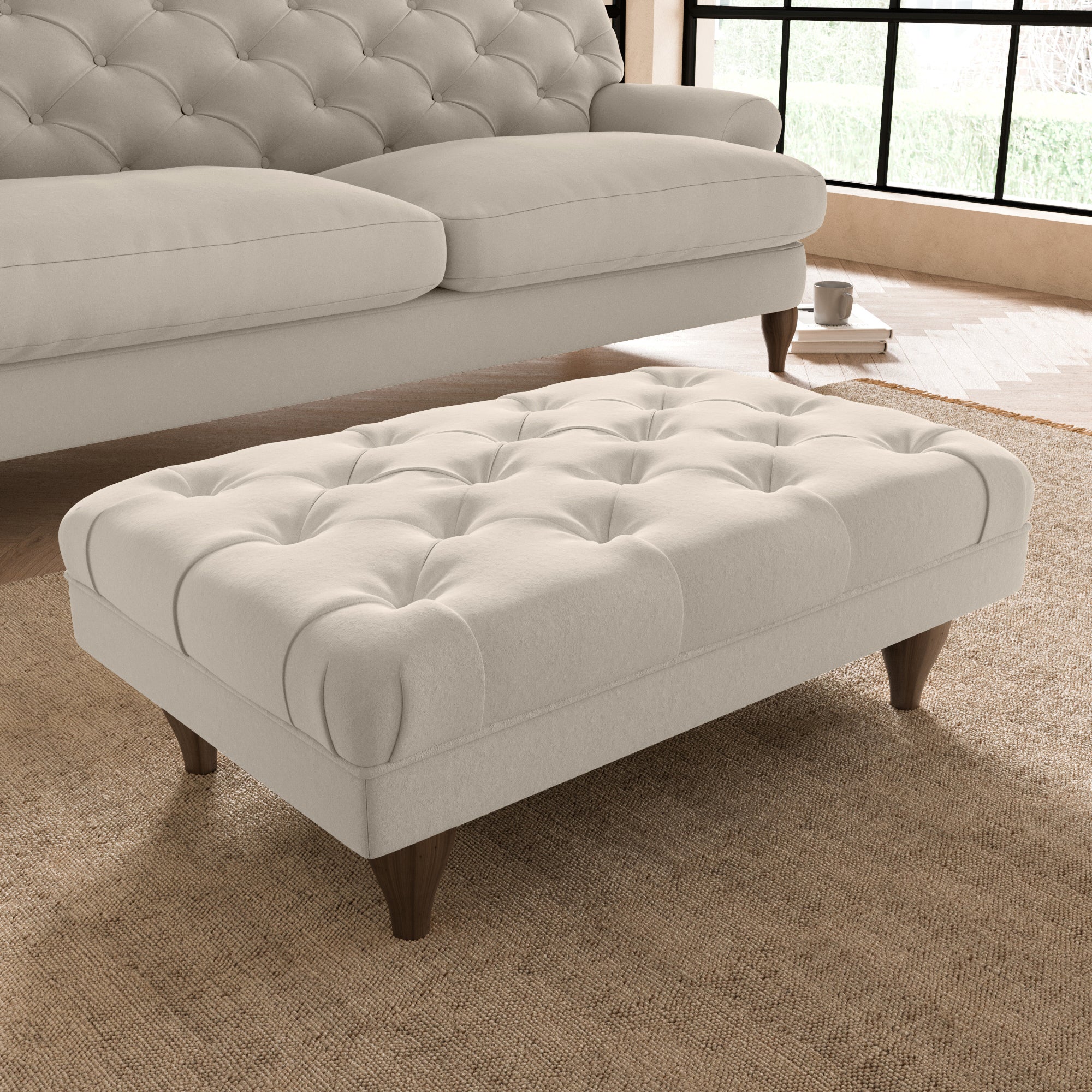 Warwick Luxury Velvet Footstool Beige