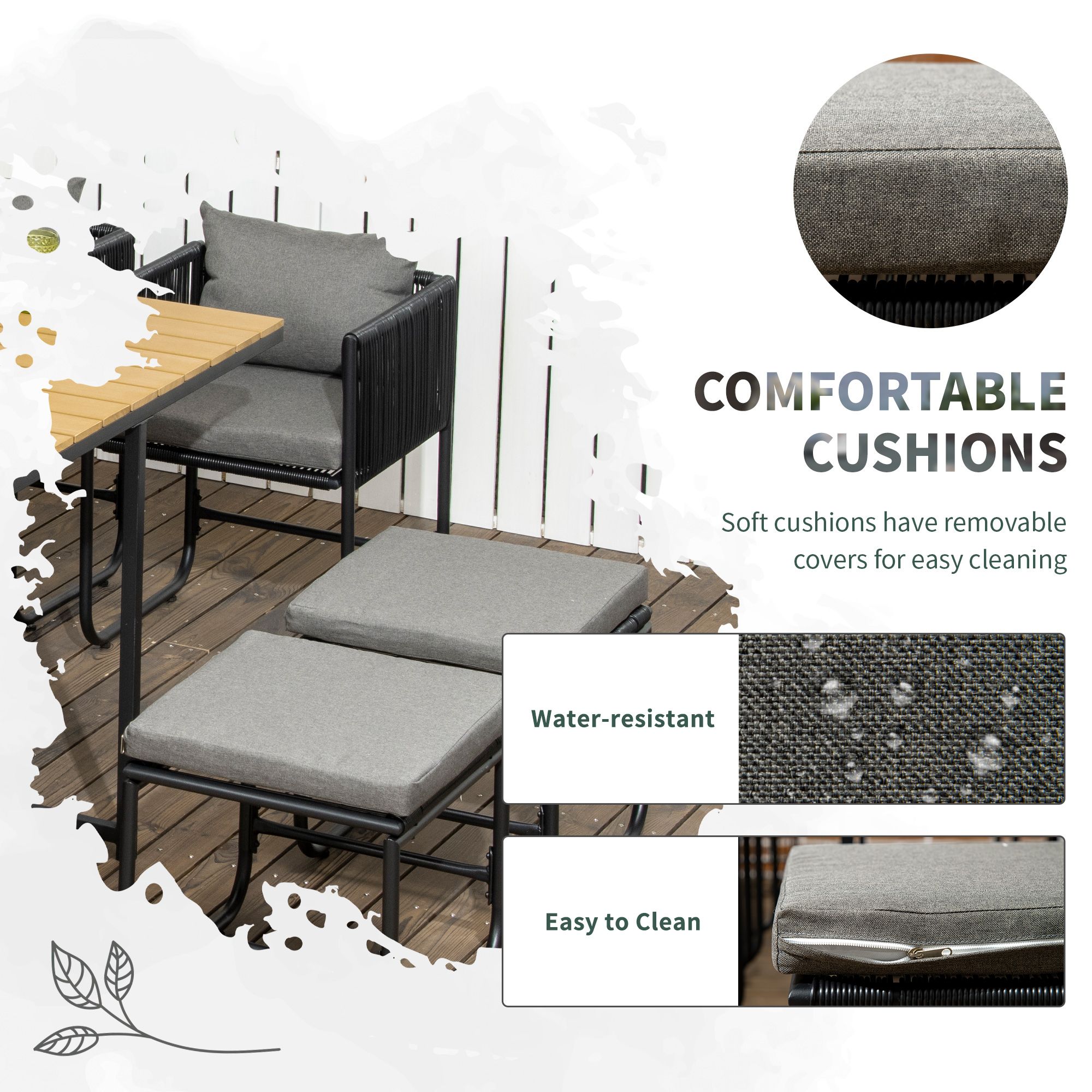 OUTSUNNY 11-PC Rattan Dining Set, 10-seater Table & Chair Sets with Space-saving Design in Black 5