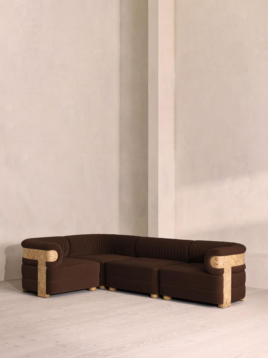 Caleb Modular L-Shape Sofa, Velvet, Chocolate, Blonde Burl