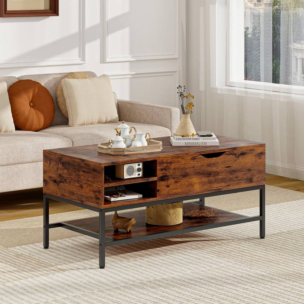 Costway Lift Top Coffee Table Side Table Tea Table w/ Storage Shelf in Brown