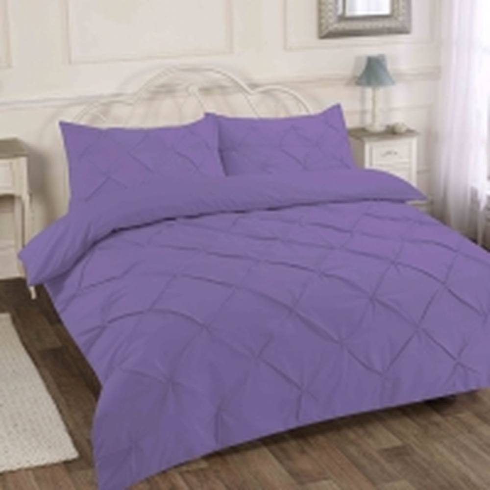 Homes-Linen Luxury Alexandra Pintuck Pleated Duvet Cover Set in Lilac