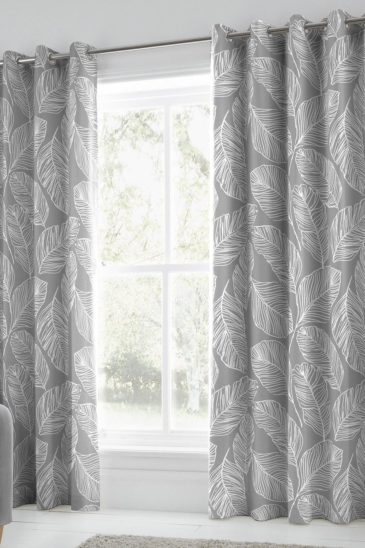 Fusion 'Matteo' 100% Cotton Light Filtering Pair of Eyelet Curtains in Grey
