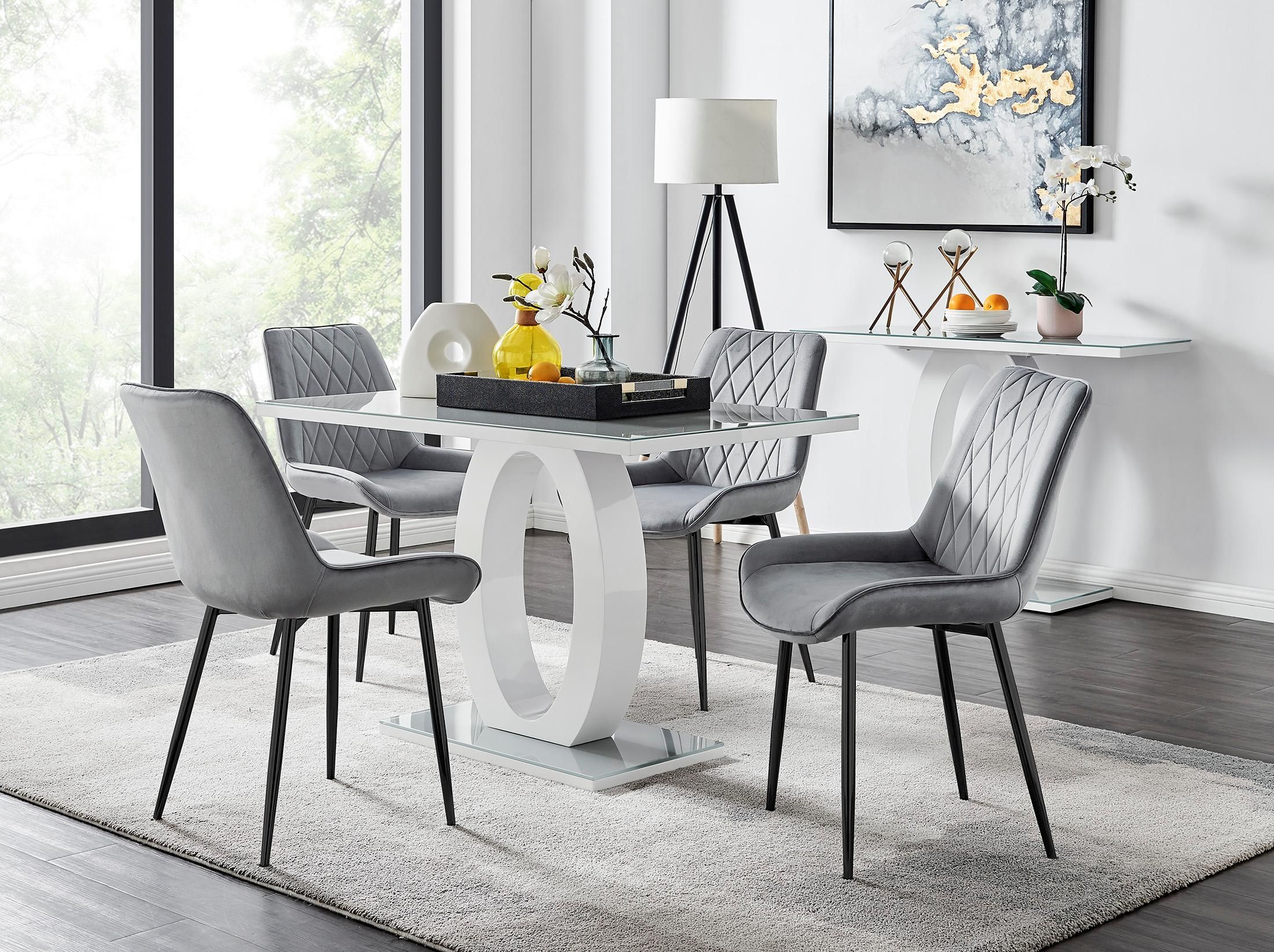 FurnitureboxUK Giovani 4 Grey Dining Table & 4 Pesaro Black Leg Chairs