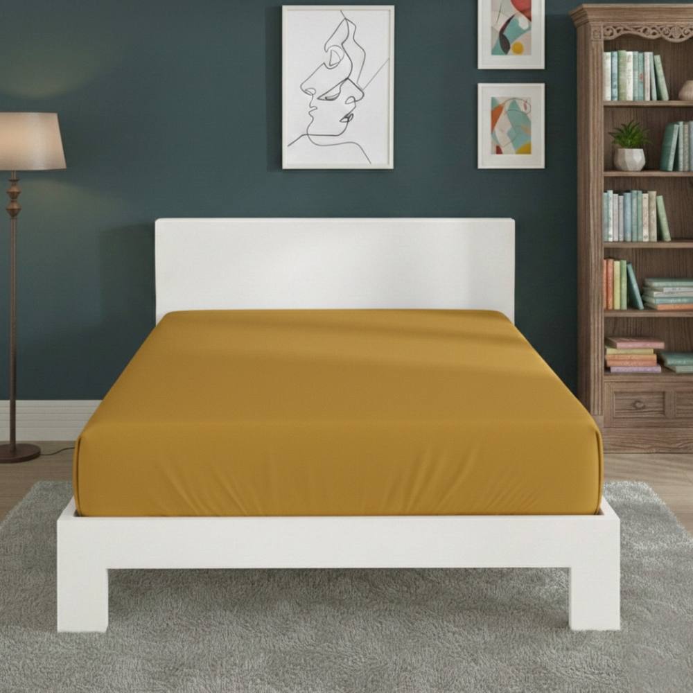 Snug City Polycotton Fitted Sheet Extra Deep 40cm Skirt Easy Care in Mustard