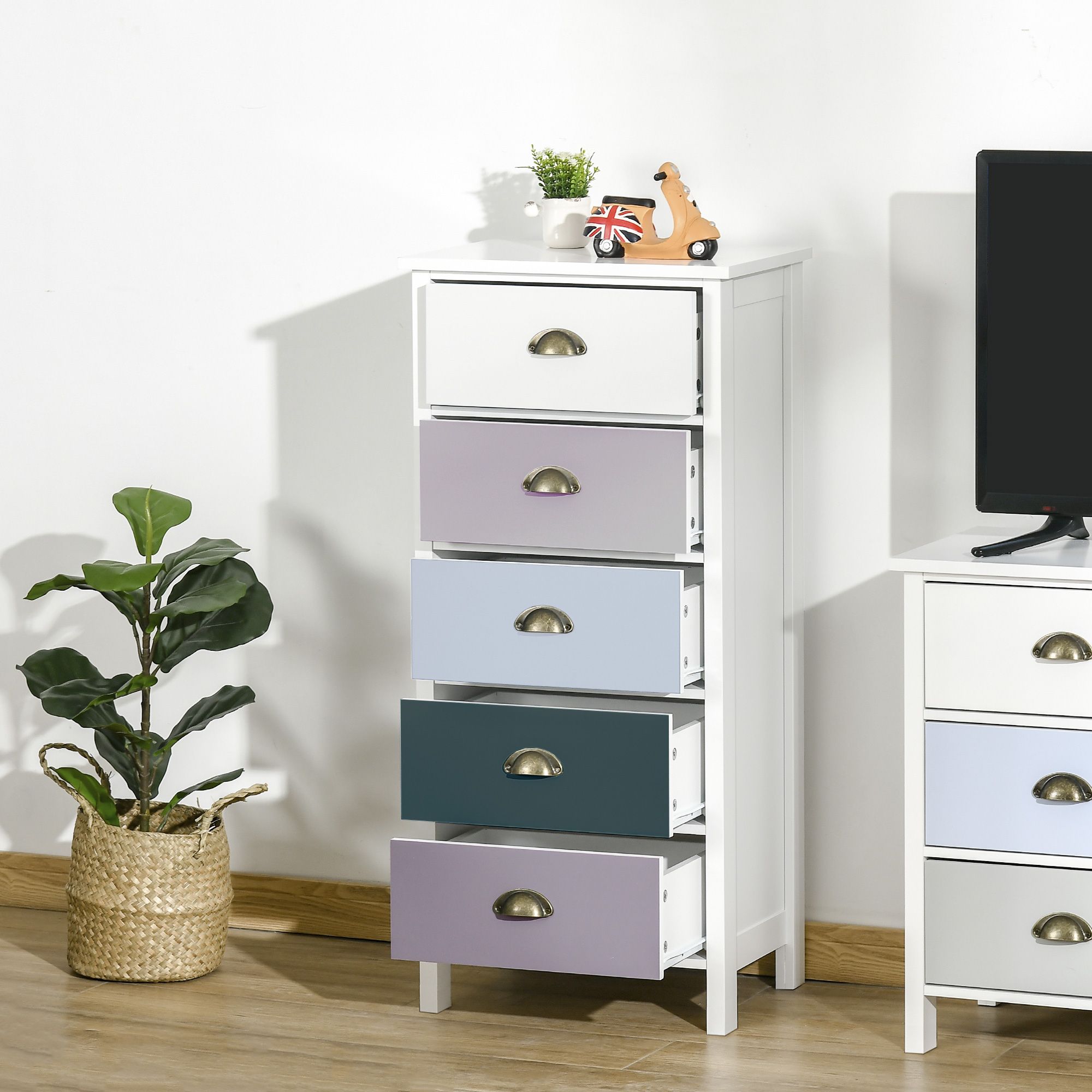 HOMCOM Storage Cabinet Chest of Drawers 5 Drawer Dresser for Bedroom in White