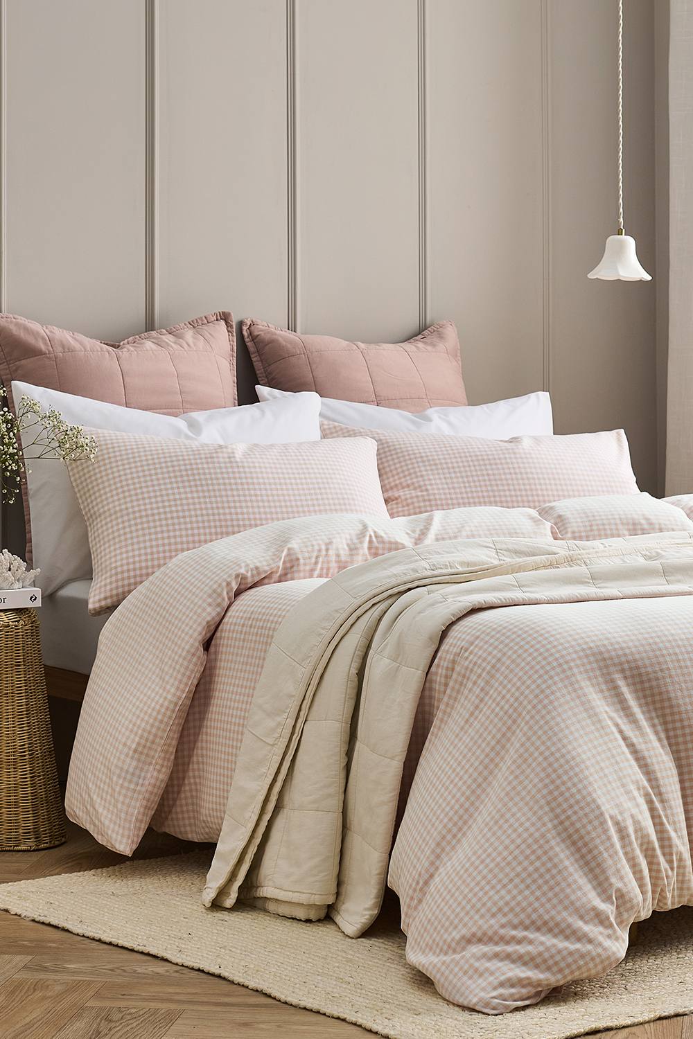CHRISTY 'Gingham Yarn Dye' Textured Airy Yarn Dye Cotton Duvet Cover Set in Pink