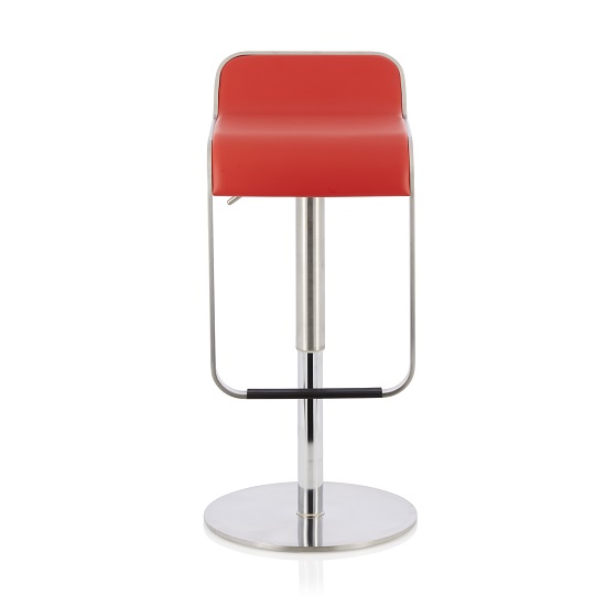 Emelia Bar Stool In Red Faux Leather And Stainless Steel Base