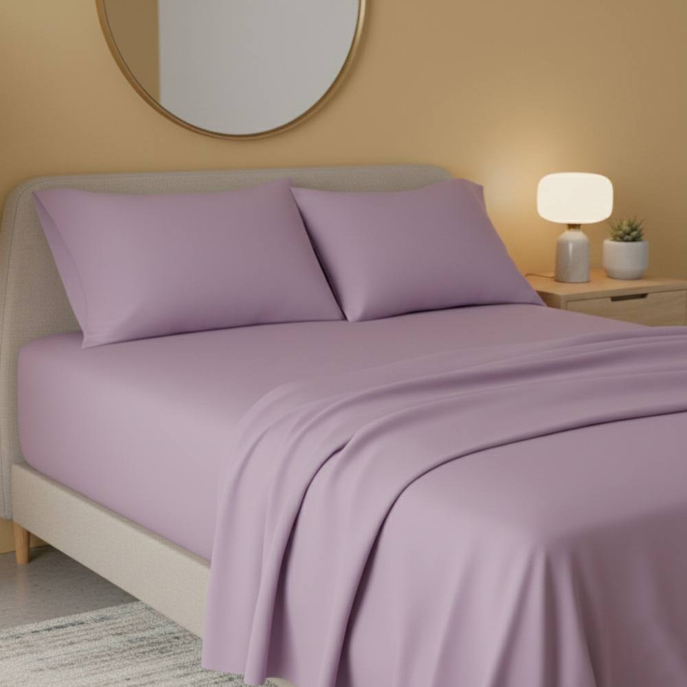 Snug City Flannelette Flat Sheet Soft Brushed Cotton Bedding for Warmth Comfort in Lilac