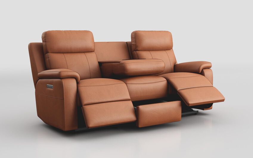 Orange Calboli 3 Seater Power Recliner Sofa with Power Head Tilt, Lumbar, Drawer & Table