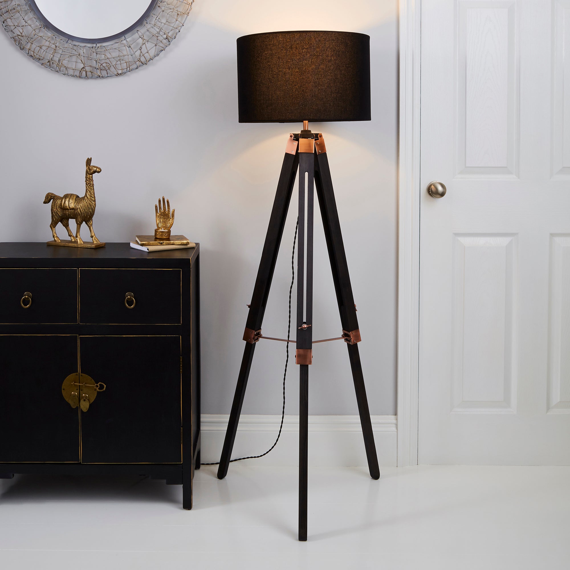 Trio Tripod Black and Copper Floor Lamp Black