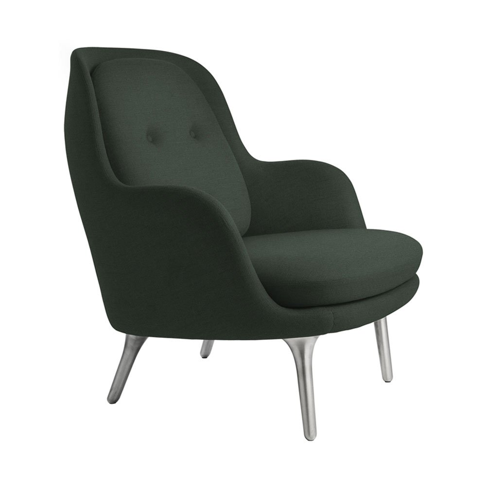 Fritz Hansen Fri Lounge Chair Dark Green Fabric Aluminium Legs