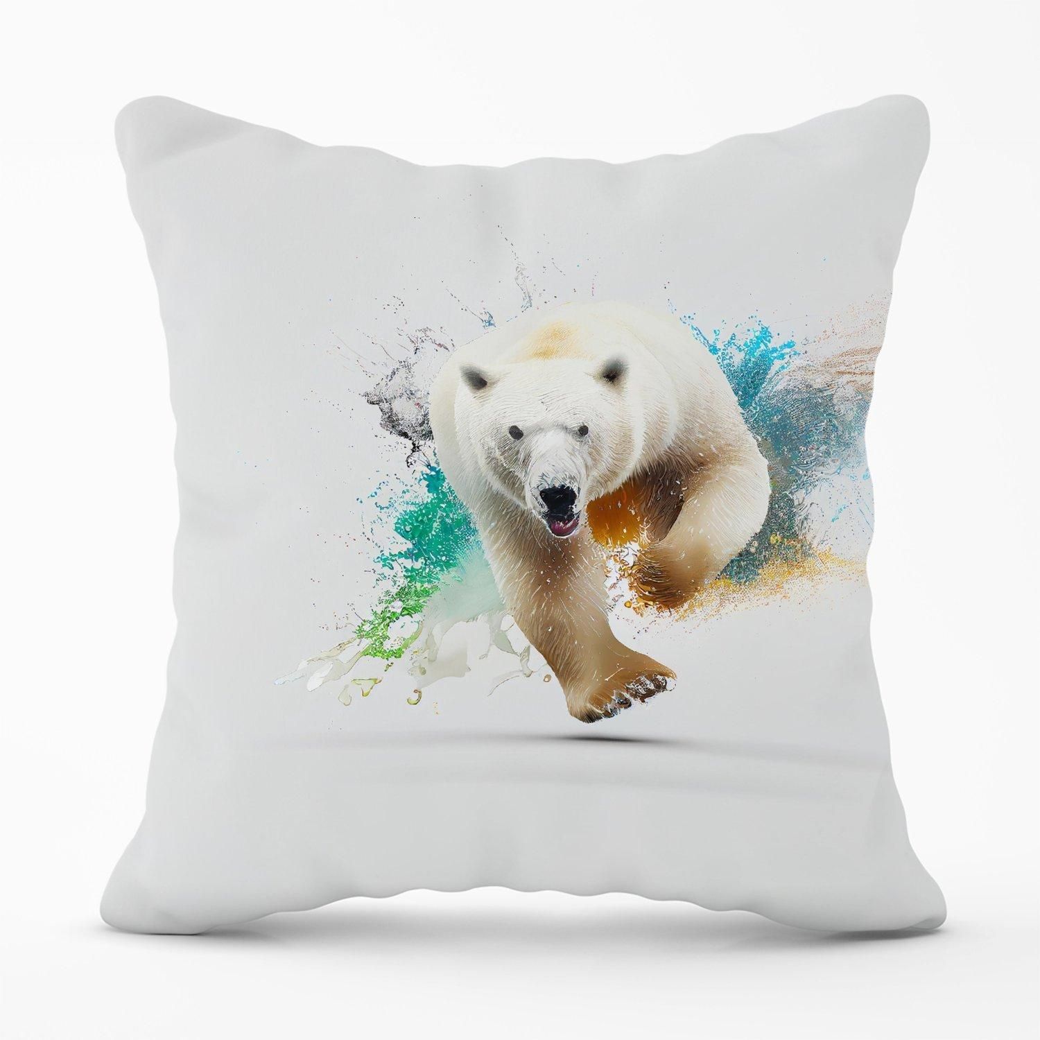 Warren Reed - Designer Charging Polar Bear Outdoor Cushion in White