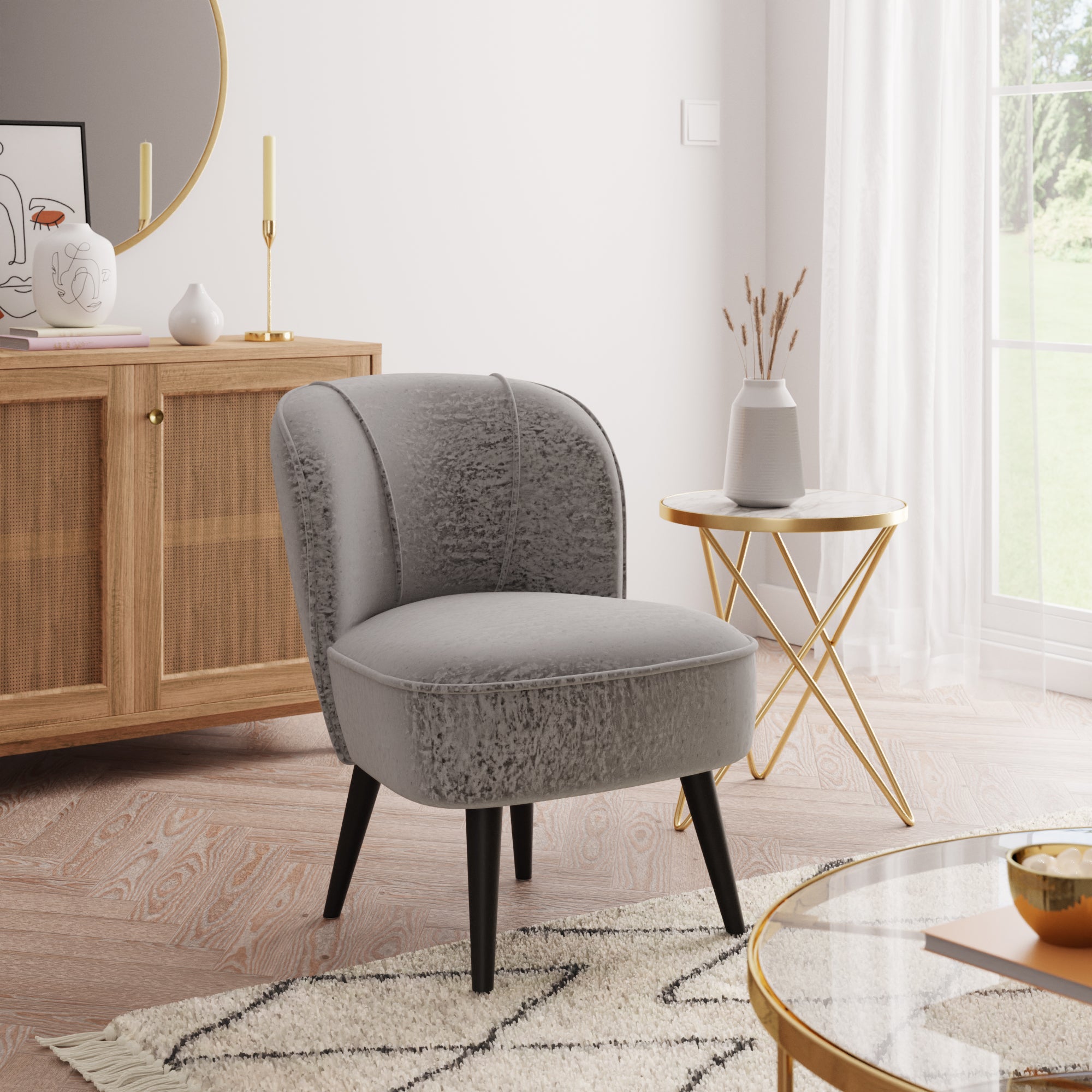 Elsie Crushed Velvet Silver Cocktail Chair Silver