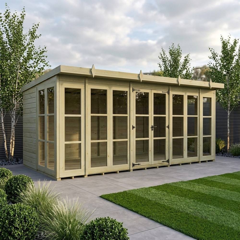 Buttercup Farm 16ft x 8ft Georgian Pent Summer House - Pressure Treated Timber in Brown 2