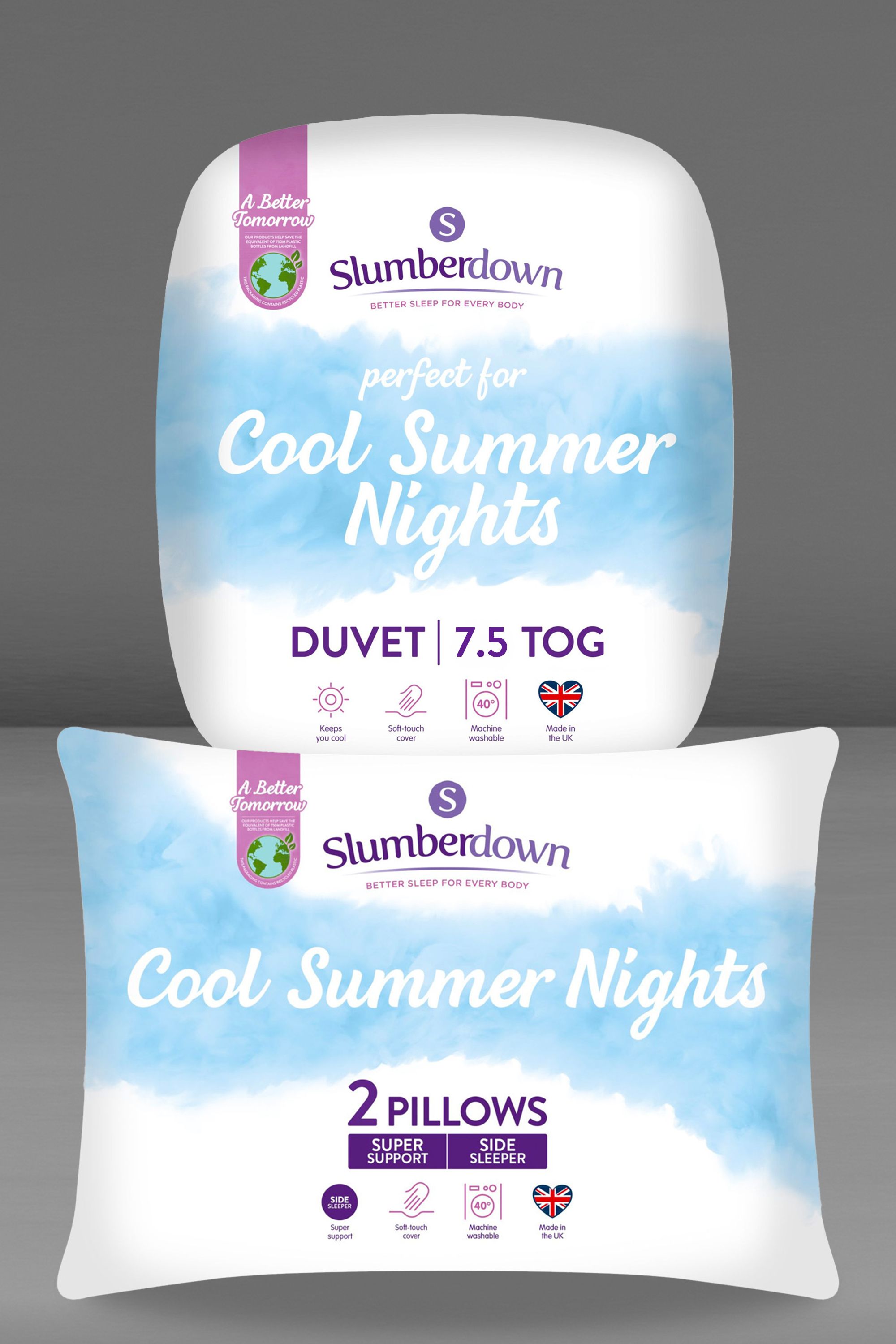Slumberdown Cool Summer Nights 7.5 Tog Summer Duvet with 2 Firm Support Pillows in White