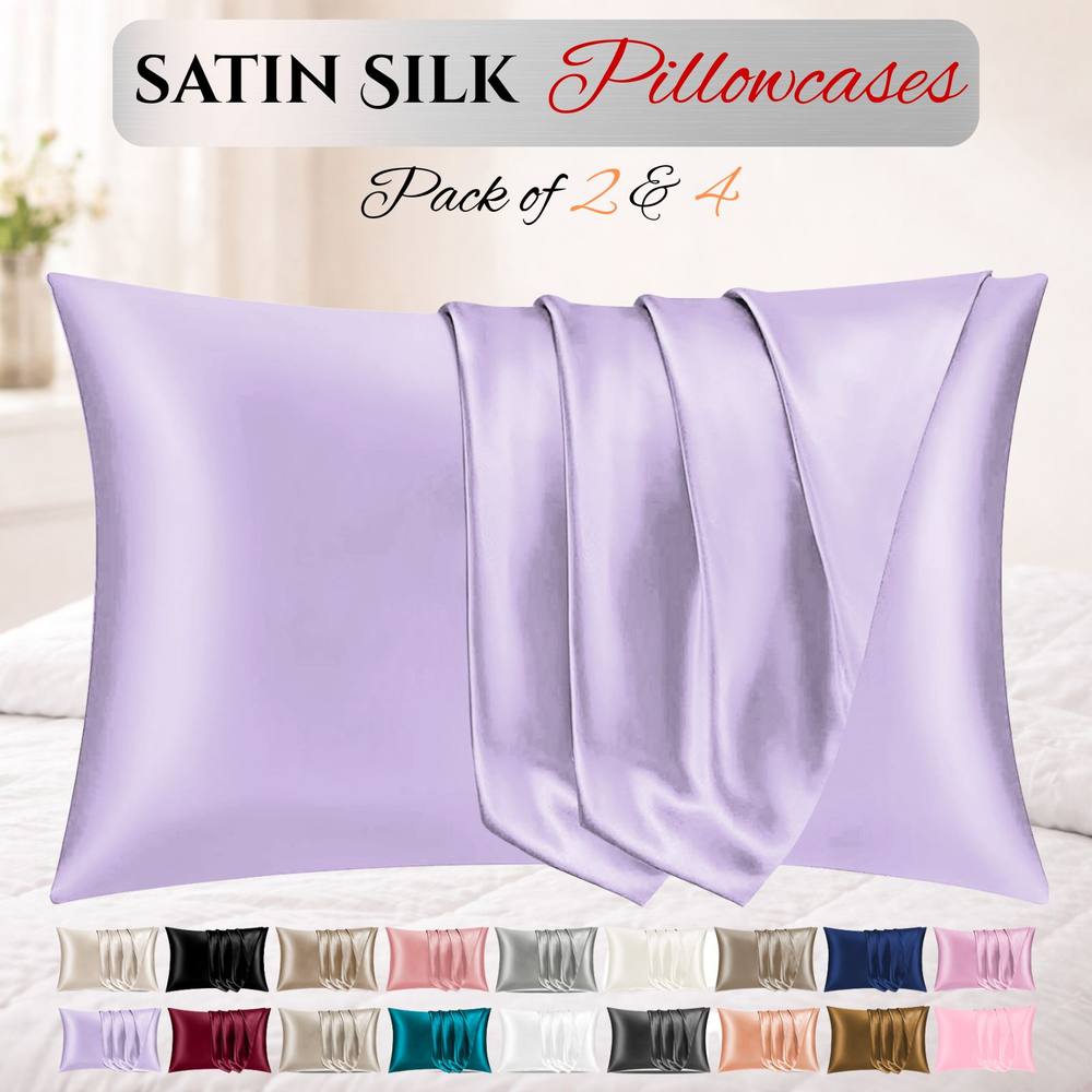 Grace Super Soft Pillow Cases 2 Pack Satin Silk Envelope Closure in Purple