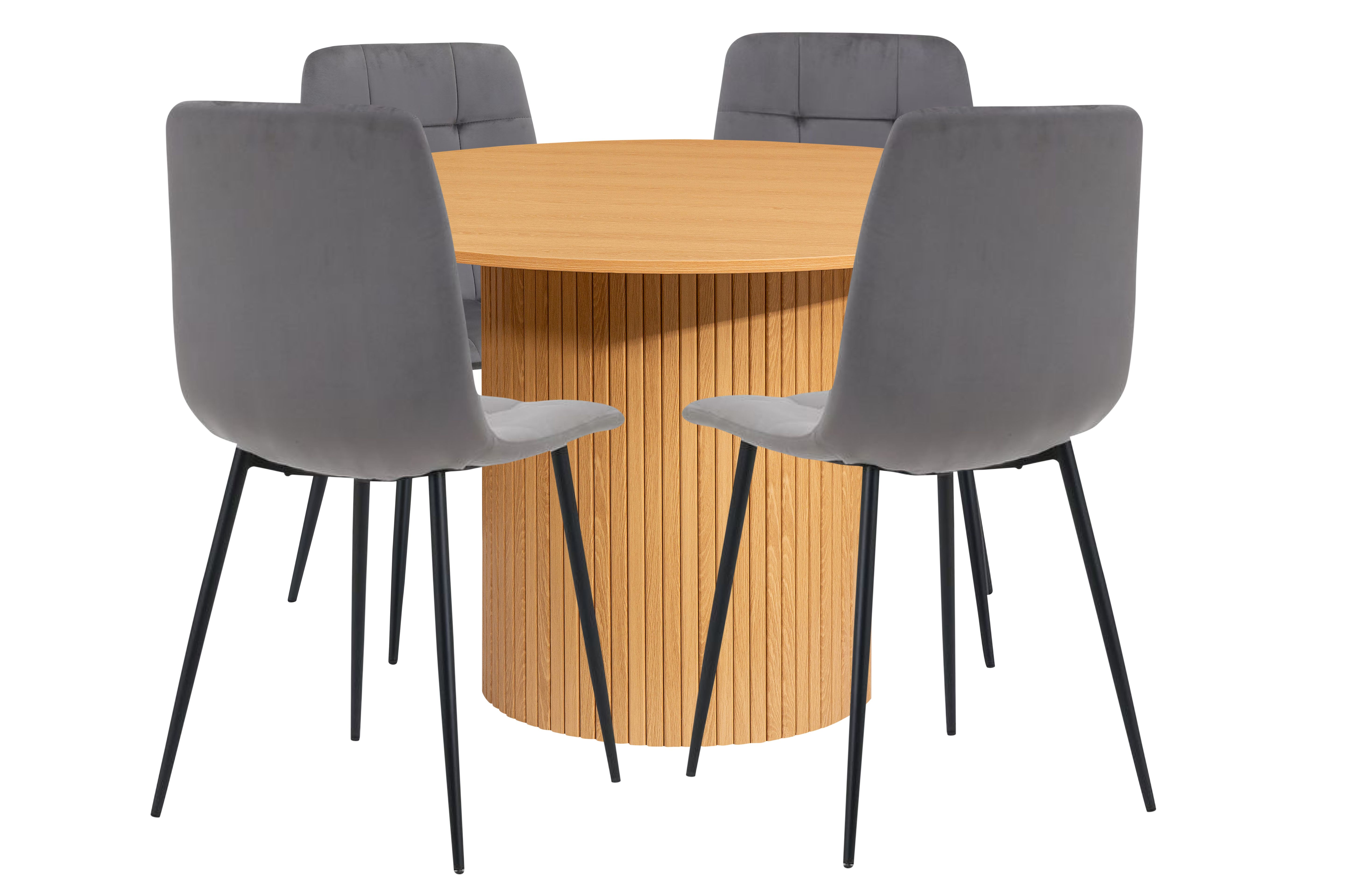 Birlea Axel Round Fluted Dining Table with 4 Chairs in Brown