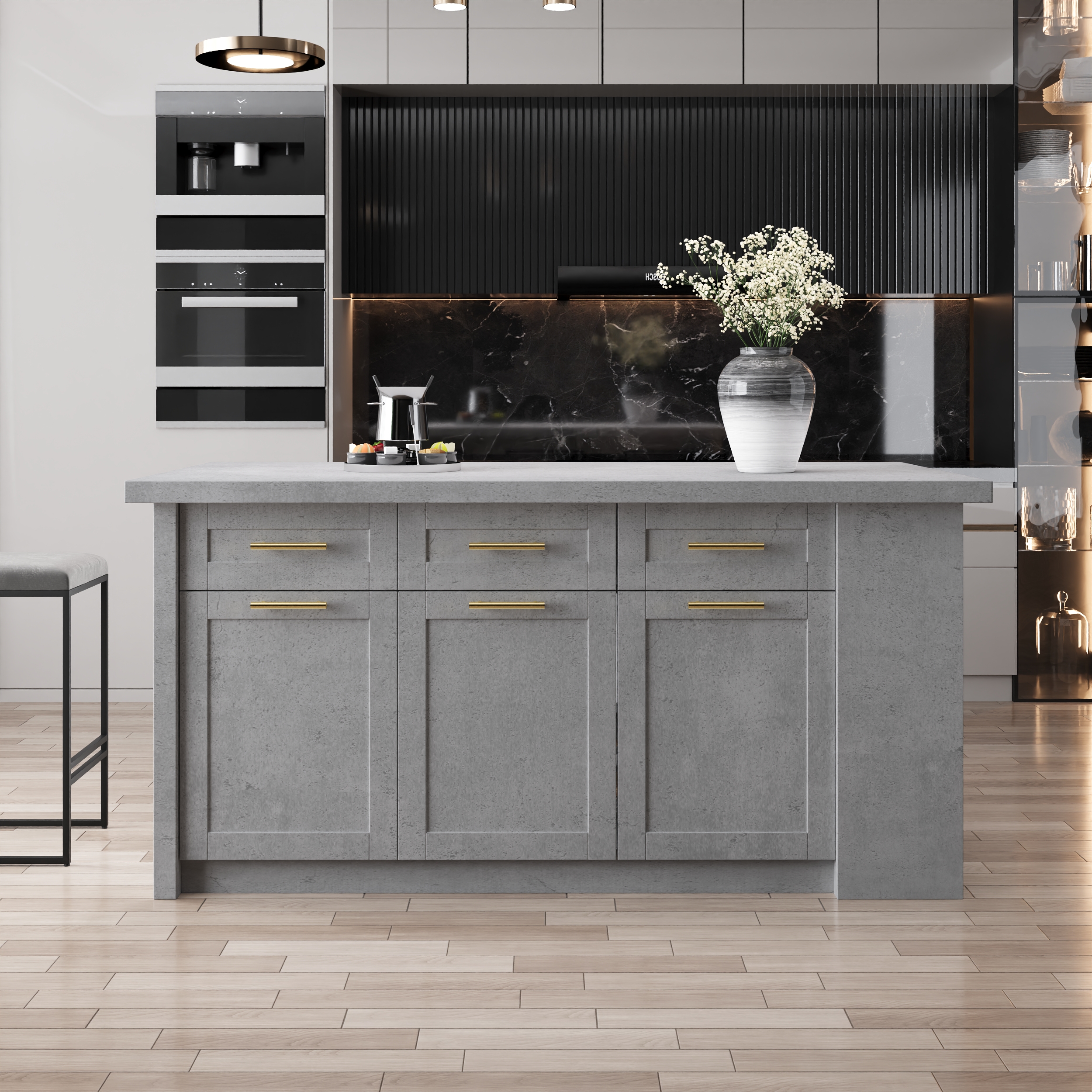 180 cm Large Grey Kitchen Island with Storage Modern Kitchen Cabinet