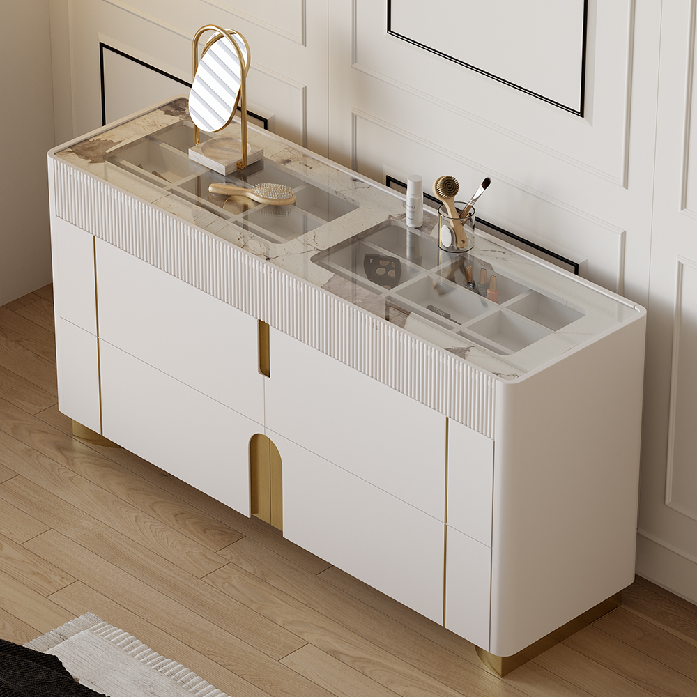 Glass Artis 1499 mm W 6 Drawer Dresser Top Wardrobe Island with Jewellery Display Storage