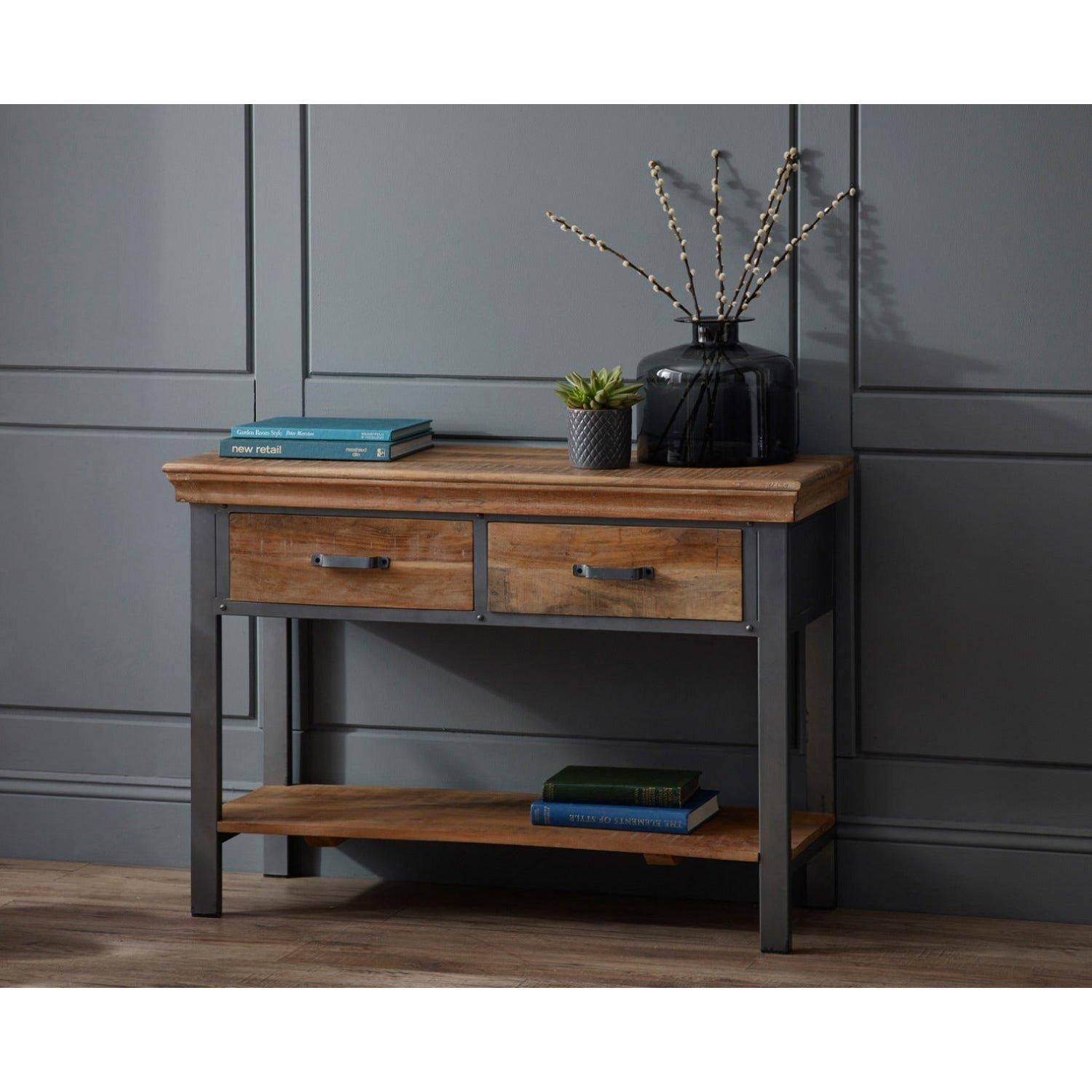 IH Design Hortence Industrial 2 Drawer Console Table in Brown