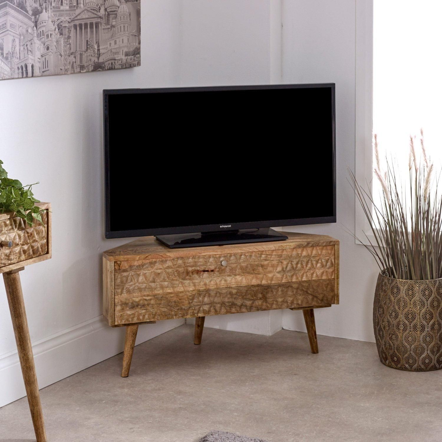 IH Design Ryley Light Mango Wood Corner TV Stand in Natural