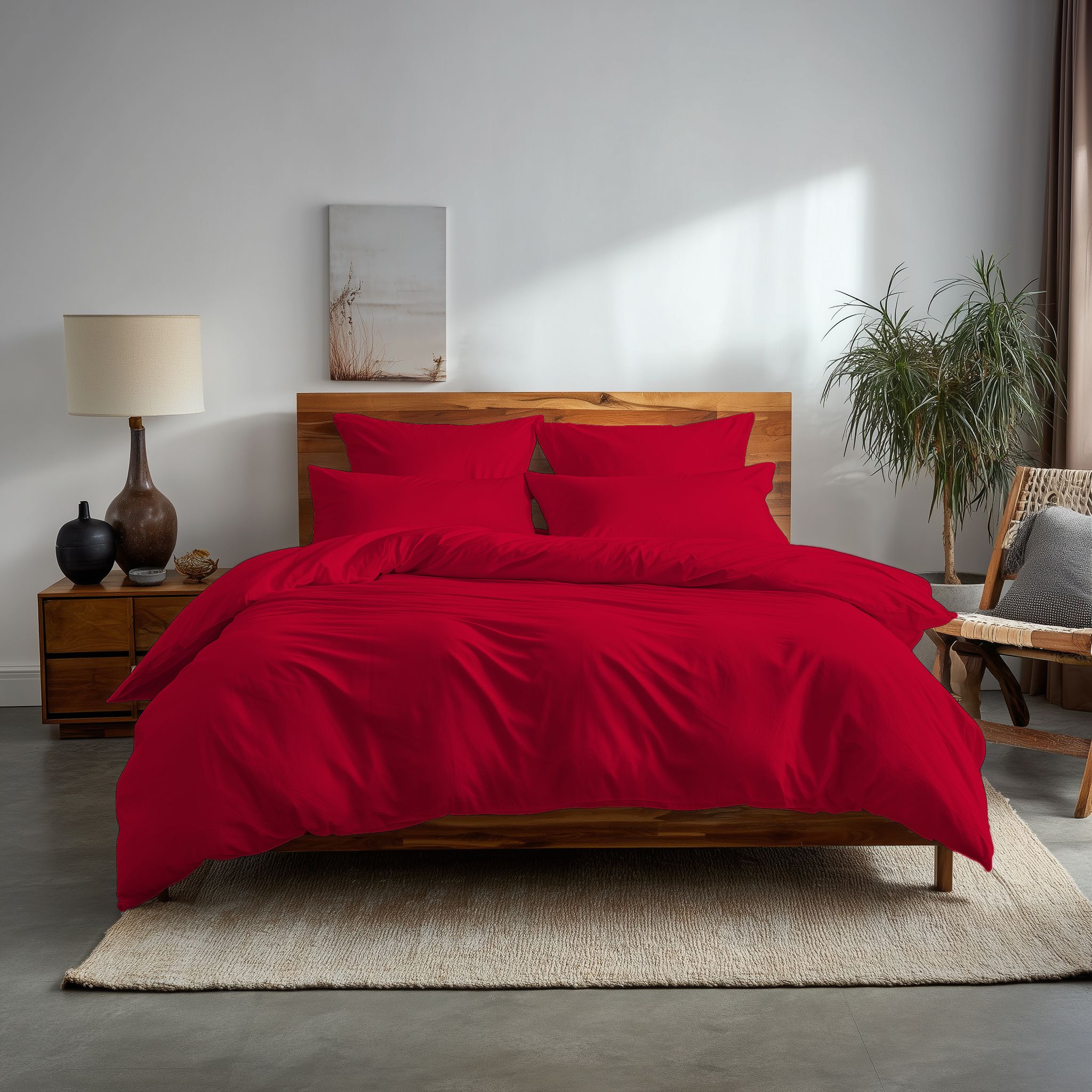 Snug City Plain Dyed Easy Care Polycotton Duvet Cover & Pillowcase/s Set Bed Linen in Red