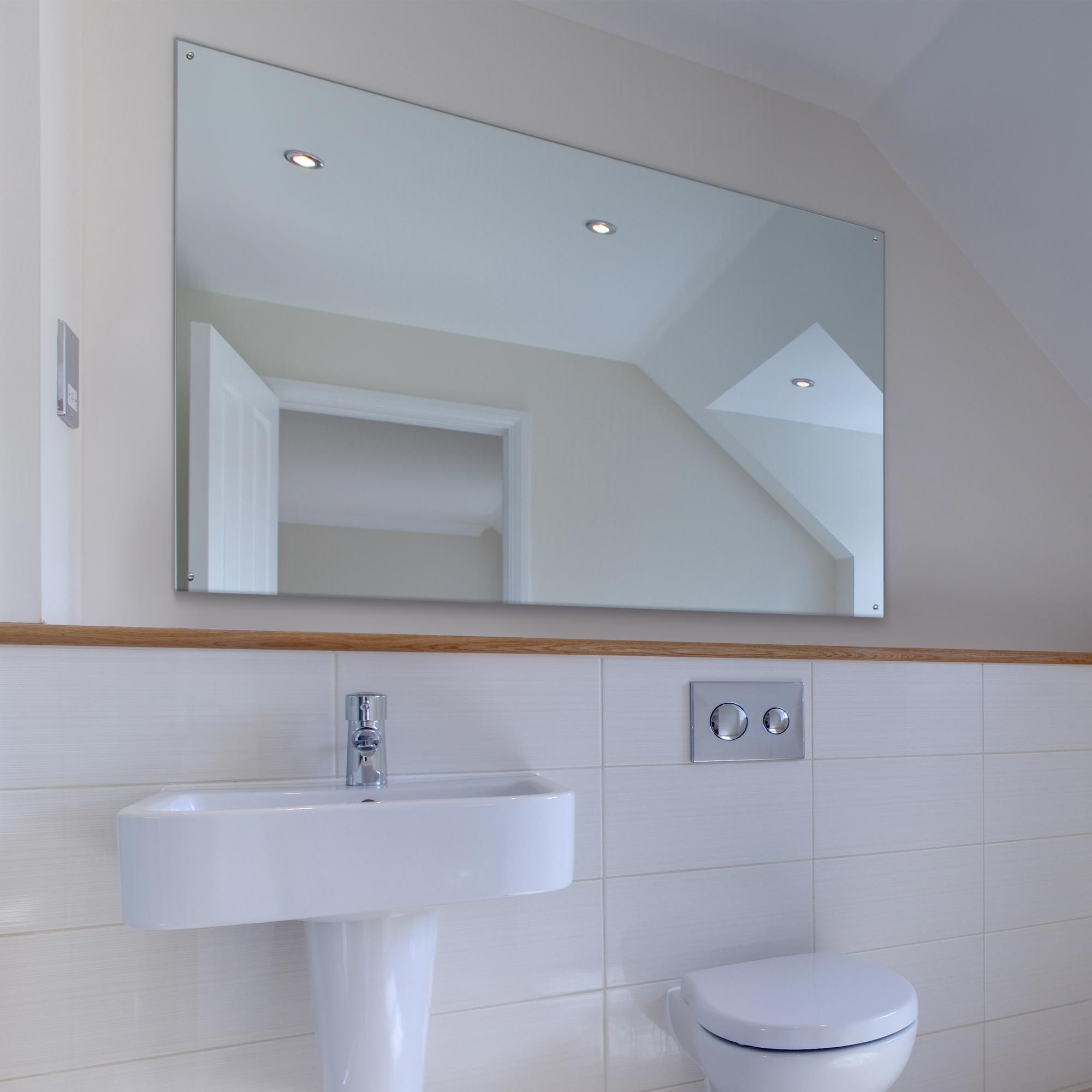 MirrorOutlet Circuitt 4mm Sheet Mirror Glass Polished Edges 4 Holes 120 x 80cm in Silver