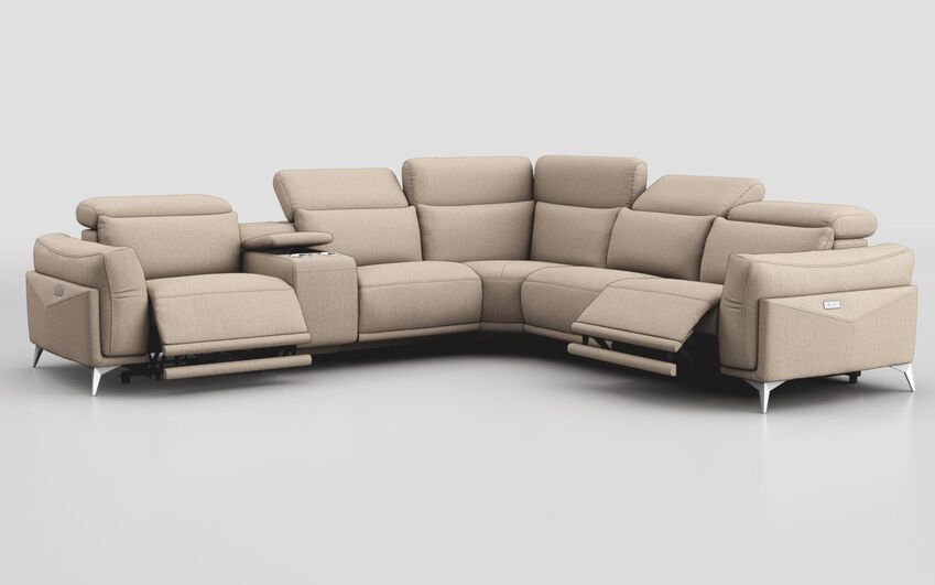 Cream Fabric Gattolino 2 Corner 2 Power Recliner Sofa with Manual Headrests & Console