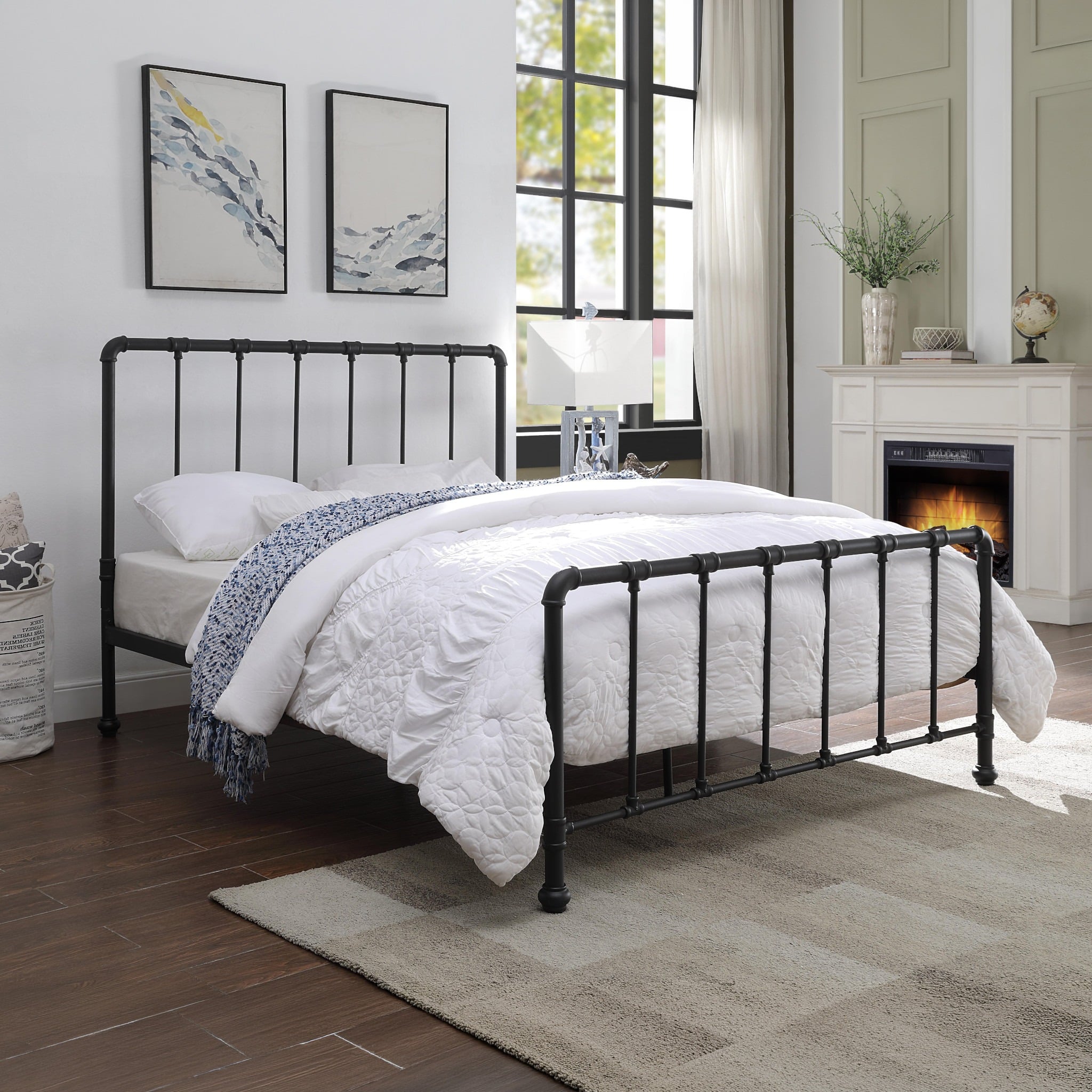 Kinnerton - Double - Industrial Style Bed- Black - Metal - 4ft6 - Happy Beds