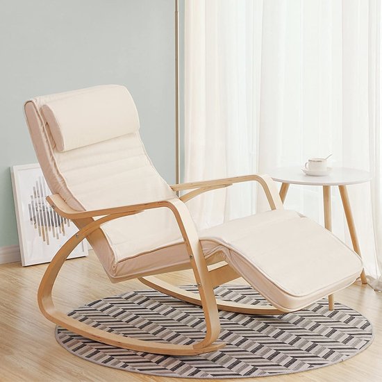 Orano Rocking Chair In Creamy White With Wooden Armrests