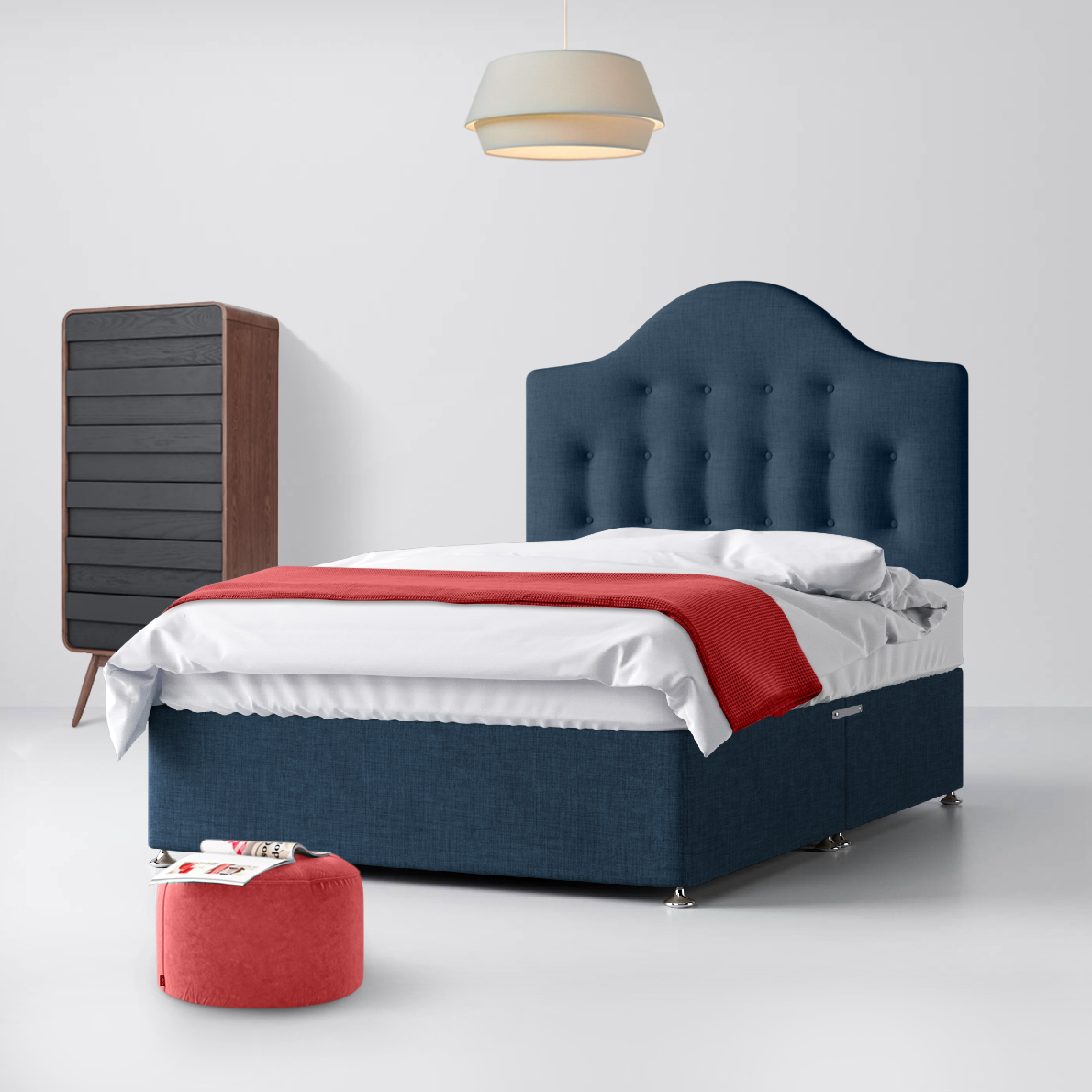 Victor Buttoned Midnight Blue Fabric Ottoman Divan Bed - 4ft Small Double