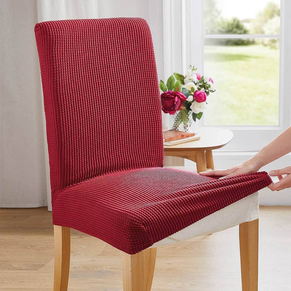 Casa Bonita Stretch Dining Chair Covers Spandex Waffle Fit in Wine